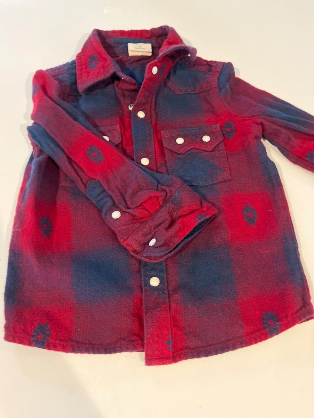 Vintage-Inspired Red & Blue Plaid Long-Sleeve Snap Western Shirt With Embroidere